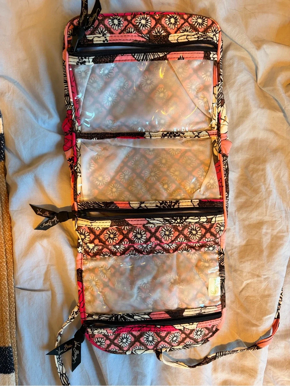 Vera Bradley Mocha Rouge pink floral travel jewelry organizer
